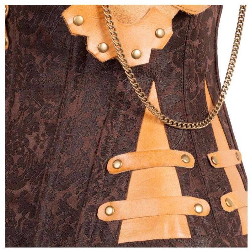 Women Hall Brown Steampunk Corset With Attached Neck Gear